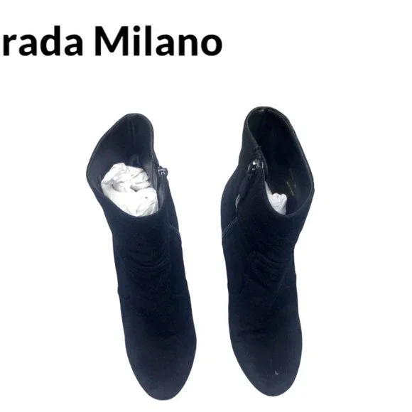 Prada Milano Women's Black Suede Ankle Wedge Boots Size 9 - Picture 7 of 9